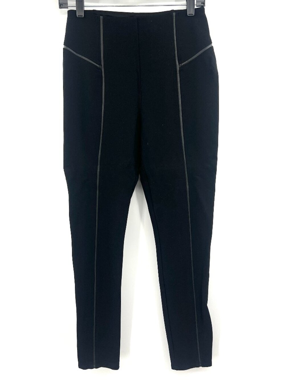 Lysse Black Faux Leather Trim Piping Skinny Pants Women's Medium